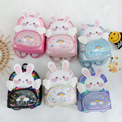 Kindergarten Baby's Backpack Korean-Style Cute Cartoon Bunny Three-Dimensional Girls' Backpack Fashionable Sequins Children's Bag