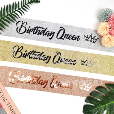 Europe and America Cross Border Elastic Fabric Birthday Queen Face Stamping Slow Strap Birthday Queen sash party sash