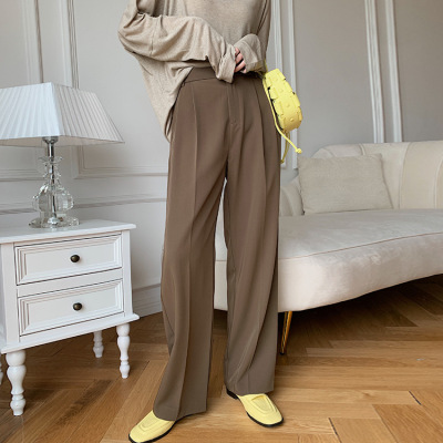 Suit Wide-Leg Pants Women's Silky Draping Effect High Waist Slimming Casual Mopping Pants All-Match Loose Straight Spring and Autumn Trousers