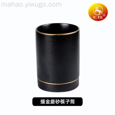 Matte Pure Black Ceramic Chopsticks Holder