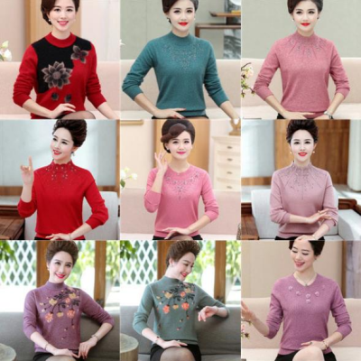 Women's Sweater Mother Wear Thermal Knitting Thick Pullover Autumn and Winter Undershirt Stall Hot Sale Supply Wholesale