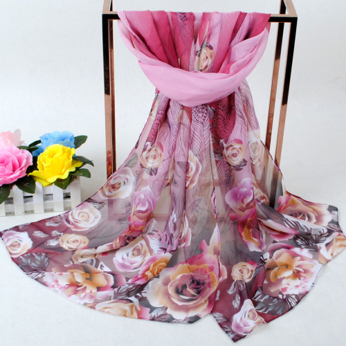 spring new peacock feather flower women‘s chiffon scarf wholesale yiwu printed small scarf 38 gifts