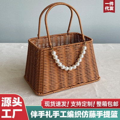 Handmade Vine Woven Basket Woven Candy Gift Box Wedding Birthday Full Moon Portable Hand Gift Empty Basket Wholesale