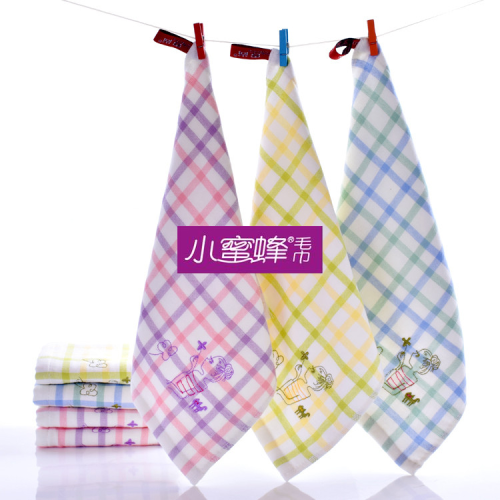 Factory Direct Fabric Plaid Embroidered Towel Children‘s Face Towel Bee Towel Item No： 112