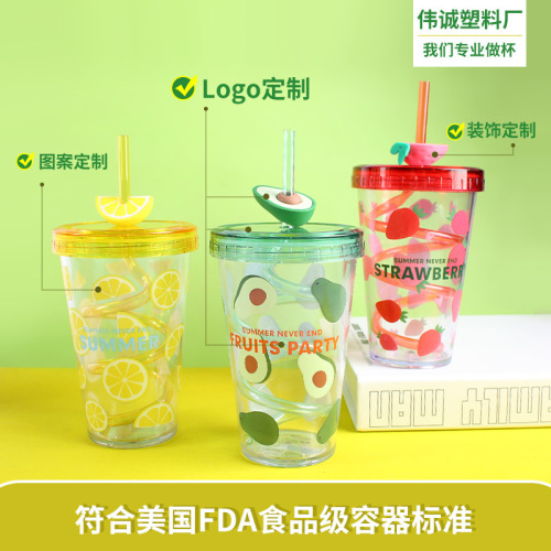 summer rotating cup with straw child‘s plastic water cup female gift cup creative summer handy cup