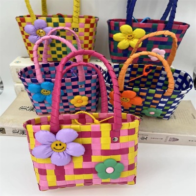 2022 New Applique Vegetable Basket Storage Bag Cartoon Doll Cute Girly and Fashion Hand-Woven Handbag