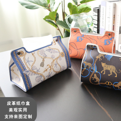 [Manufacturer] Leather Tissue Box Car Tissue Dispenser Classical Rich Paper Extraction Box Can Be Graphic Customization