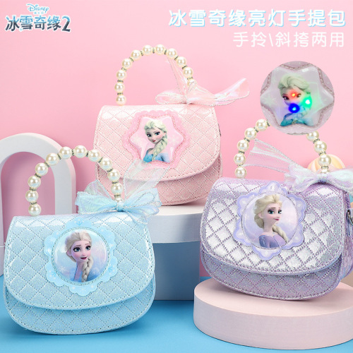 2022 new online girls‘ bag frozen light-on handbag hand-carrying crossbody dual-use coin purse