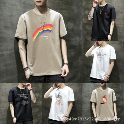 Men's Summer T-shirt Men's round Neck Half Sleeve Men's Printed Short Sleeve Stall Night Market Slim Fit Base T-shirt Fashion