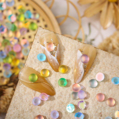 online celebrity manicure  eye aurora jewelry 5mm small flat magic color frosted round color-plated resin color mixed color stickers