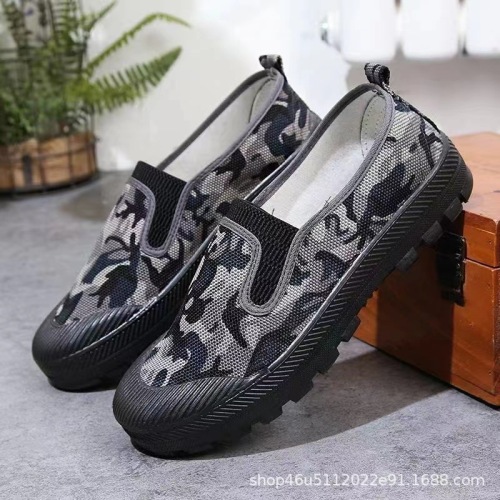 one-piece delivery camouflage liberation shoes men‘s outdoor slip-on canvas wear-resistant non-slip breathable construction site labor protection shoes low-top