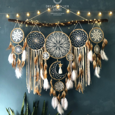  Moon and stars hanging on the bed, dream catcher set, handmade dream catcher wall hanging, big dream catcher