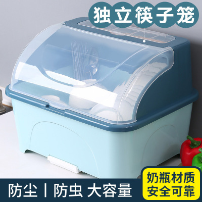 Storage Cabinet for Bowls Storage Box Dish Container Draining Kitchen Supplies with Lid Storage Bowls and Dishes Home