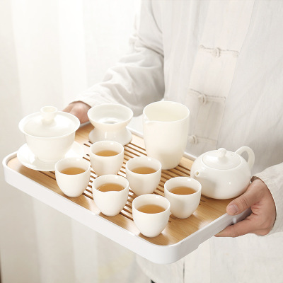 White Jade White Porcelain Teaware Set Kung Fu Tea Cup Home Office Dehua White Jade Porcelain Gaiwan Logo