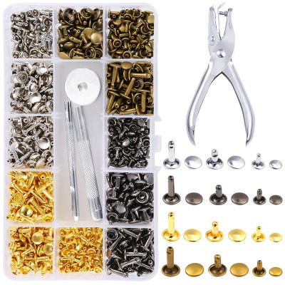 360 Sets 6mm8mm Double-Sided Rivets + Installation Tools Leather Cap Rivet Rivet Environmental Protection Cross-Border 