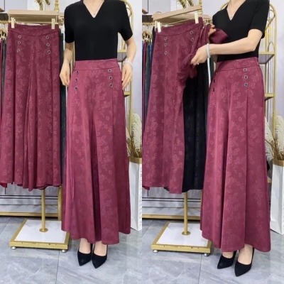 Square Jacquard Culottes Mother Wide-Leg Trousers Women's Summer Thin Pantskirt Slimming Wide-Leg Pants Draped Casual Pants Tide