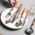 Factory Direct Sales Yellow Rosewood 304 Stainless Steel Knife, Fork and Spoon Tea Spoon Cake Fork round Spoon Western Food Tableware Set