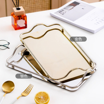 Tray Stainless Steel Nordic Entry Lux Style Mirror Plate Cup Tray Snack Dish Cosmetics Rectangular Storage Tray
