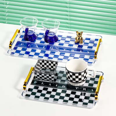 Nordic Plastic Light Luxury Tray Black and White Chessboard Grid Cup Plate Beauty Salon Storage Hotel Household British Fruit Plate