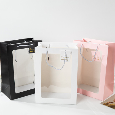 Transparent Handbag Window Gift Bag Birthday Paper Bag in Stock Wholesale Packing Bag