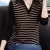 Korean Style Belly-Covering Striped T-shirt Women's Loose Lapels Middle-Aged Mom Spring Collared Top Women's Polo Shirt