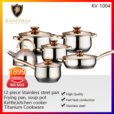 Factory Goods Stainless Steel Pot Thick Soup Pot Milk Pot Flat Frying Pan Non-Stick Pan Kettle Household 12-Piece Gift Pot