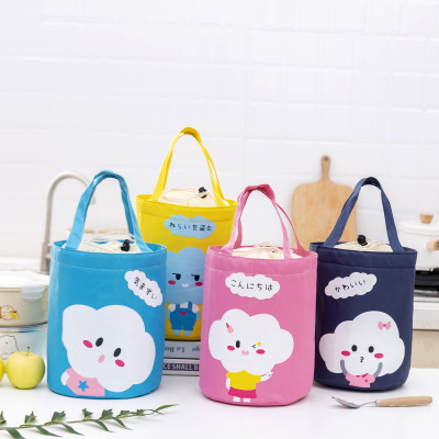 New Cylinder Insulated Bag Portable Drawstring Large Capacity Lunch Bag Thick Aluminum Foil Fresh-Keeping Lunch Box Bag