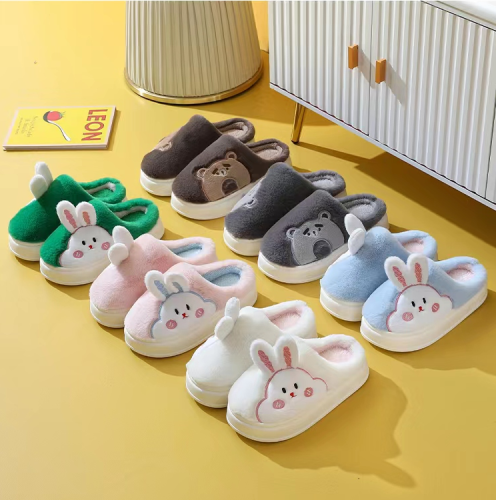 new ins closed-toe cotton slippers cute bunny girl cartoon slippers women‘s indoor fabric home women‘s slippers