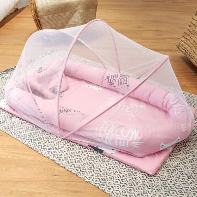 Baby Mosquito Nets Four-Piece Set with Cotton Cushion Guardrail Children's Mosquito Nets Mini Pillow Mosquito Net Bed Cross-Border Mosquito Net Crib