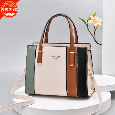 Women's Bag 2022 New Fashion Stitching Bucket Bag Shoulder Handbag Contrast Color Messenger Bag One Piece Dropshipping