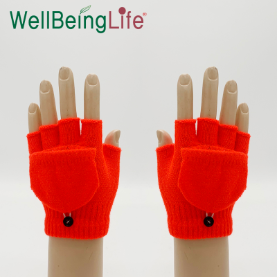 Half Finger Flip Gloves Knitted Writing Work Cold-Proof Wool Keep Warm Children's Monochrome Gloves