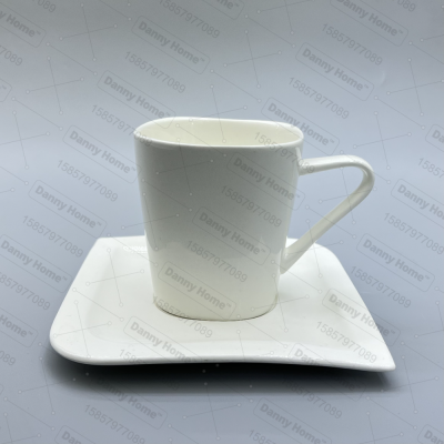 Danny Home Ceramic 300ml Cup and Saucer Classic White Porcelain Series Irregular Cup Pure White Ceramic Tableware
