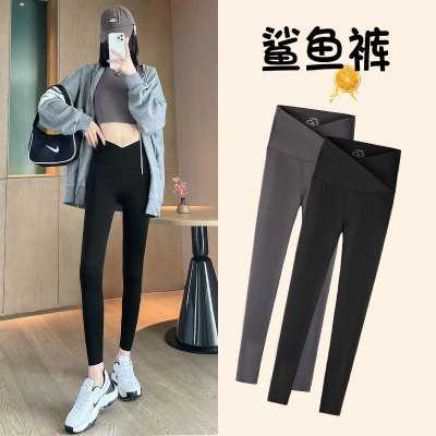 Cross Waist Shark Pants Thin Tight Yoga High Waist Weight Loss Pants Wholesale Leggings Women's Outer Wear