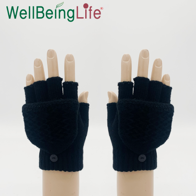 Half Finger Flip Jacquard Gloves Knitted Writing Work Cold-Proof Wool Keep Warm Children's Monochrome Gloves