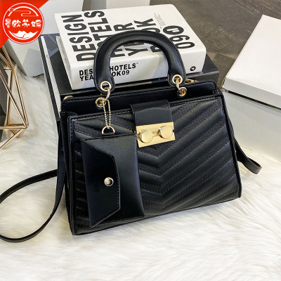 [with Mini Purse] Foreign Trade Black Embossed Women's Bag 2022 New Niche Bag Fashion Shoulder Messenger Bag