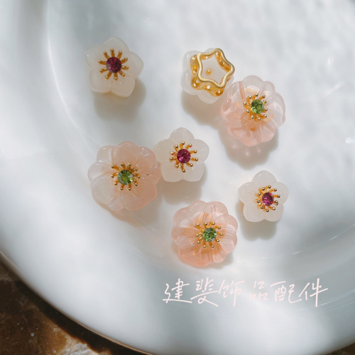 gold-coated gold color-preserving glass flower beads diy handmade jewelry accessories gold five petals string with beads material