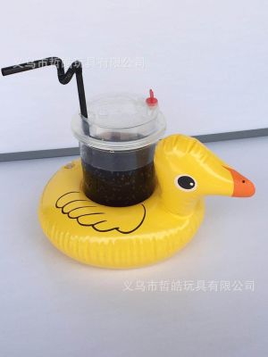 Factory in Stock PVC Inflatable Water Sports Goods Flamingo Cup Saucer Small Yellow Duck Drink Cup Holder Floating Cup Saucer Wholesale