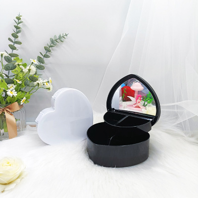 New Simple Black and White Double Layer Heart-Shaped Jewelry Box with Mirror Plastic Box Handmade DIY Ornament Finishing Storage Box