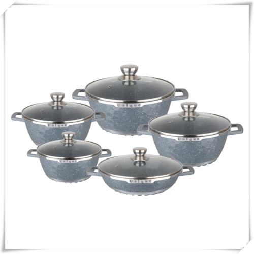 [Foreign Trade Hot Sale] Hammer Pattern 10 PCs Set Non-Stick Pan Kit Aluminum Pot Suit Gift Pot High-End Pot Non-Stick Pan