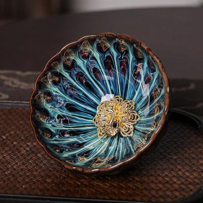 Tea Cup Master Cup Gold Inlaid Peacock Single Cup Lotus Cup Jianzhan Porcelain Master Cup Master Cup Tea Cup Tea Bowl Kiln Cup