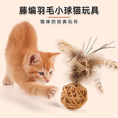 Cat Toy Vine Bal Woven Big Feather Relieving Ball One Piece Dropshipping Cat Toy Bite-Resistant Molar Funny Cat Self-Hi
