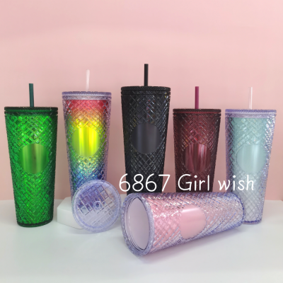 Cross-Border Gradient Color New Large Capacity Studded Water Cup 700ml Transparent Plastic as Durian Cup Stock