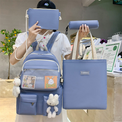 2022 New Wholesale Four-Piece Backpack Schoolbag Junior High School Student Preppy Style Backpack Manufacturer