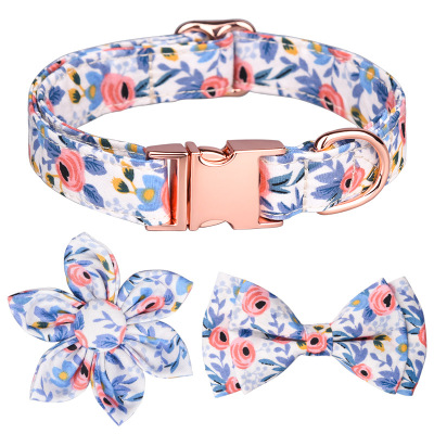 Amazon Hot Flower Decoration Pet Collar Printing Dog Collar Rose Gold Release Buckle Lettering Cat