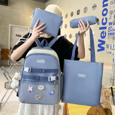Backpack Women's Four-Piece Backpack High School Student Bag Manufacturer