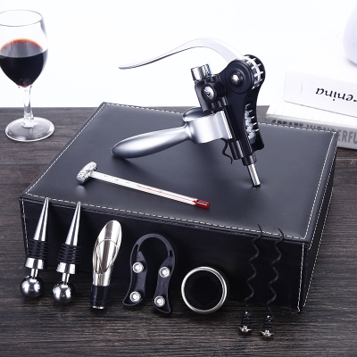 Wine Set Bottle Opener Creative Gift Wine Set Leather Box Rabbit Head Alloy Cork Wine Stopper Wine Container Boutique