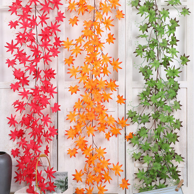 Emulational Red Maple Leaf Leaf Shaped Fake Flower Rattan Winding Water Pipe Decoration Plastic Indoor Ceiling Green Plant Vine