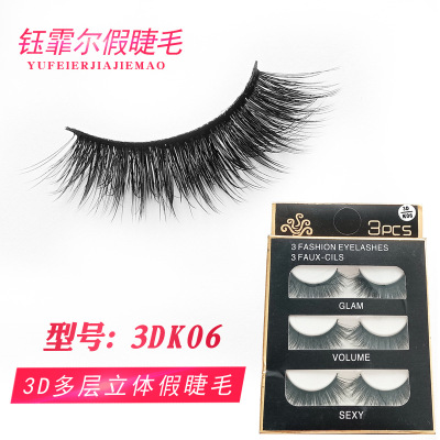 False Eyelashes 3dk06 Natural Multi-Layer Slim Model Charm Big Eye 3D Stereo Eyelash Factory Wholesale