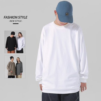 New Long-Sleeved T-shirt Men's and Women's Spring and Autumn Solid Color Casual Couple Outfit Loose Shoulder 250G Cotton Base Shirt