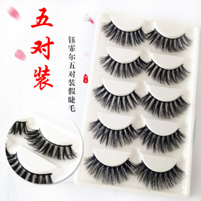 False Eyelashes 3dt0 Five Pairs European and American Style Fiber Material Black STEM Natural Style Factory Wholesale